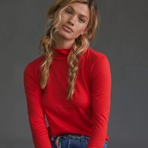 Anthropologie Women's Gauzy Mock Neck Top Red